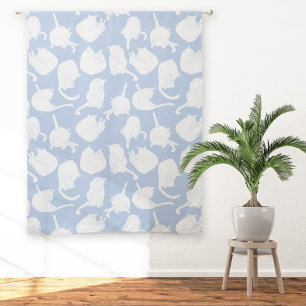 Blue and White Cat Pattern Block Print Sheer Curtains
