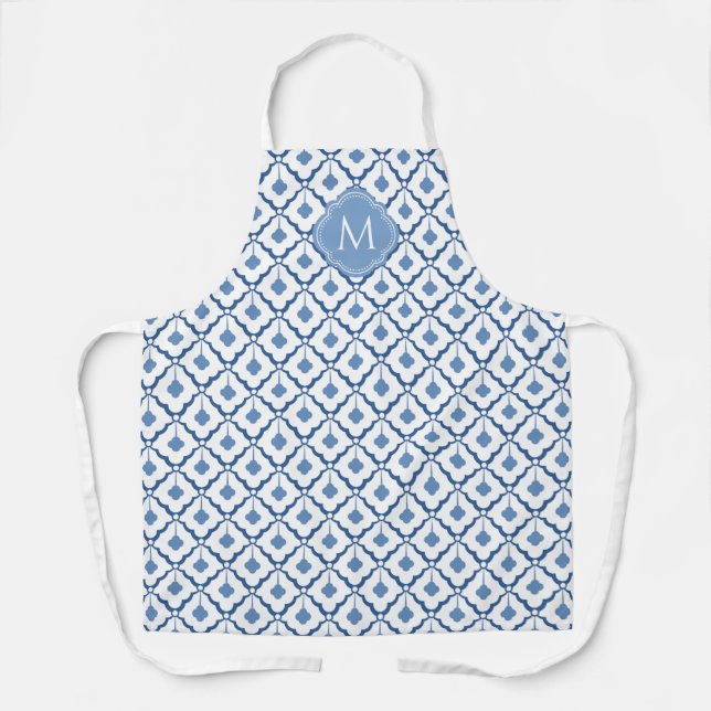 Blue and White Ceramic Pattern with Monogram Apron (Front)