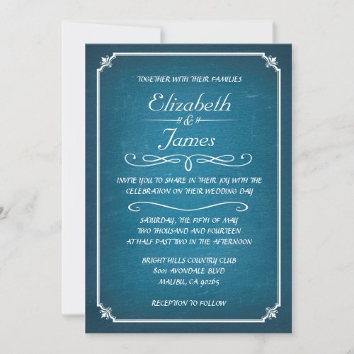 Blue and White Chalkboard Wedding Invitations