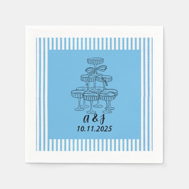 Blue and White Champagne Tower Napkins (Front)