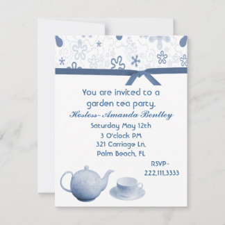 Blue and White Charming Tea Party Invitation