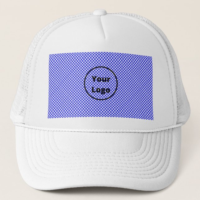 Blue and white checker board pattern trucker hat (Front)