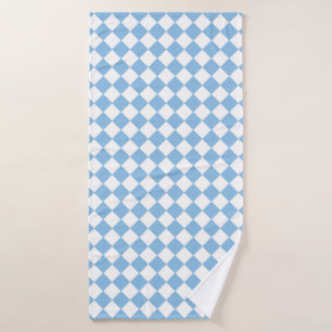 Blue and White Checker Diamond Pattern Bath Towel