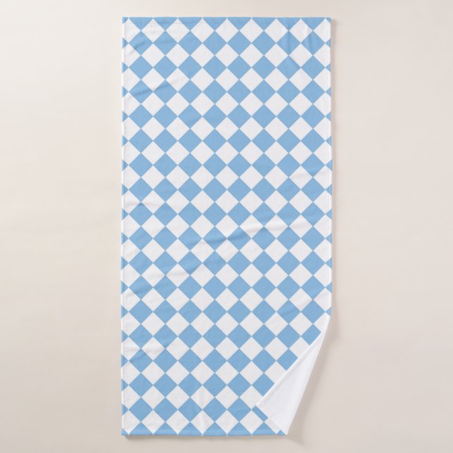 Blue and White Checker Diamond Pattern Bath Towel (Bath Towel)