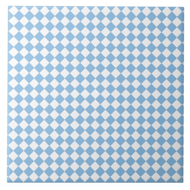 Blue and White Checker Diamond Pattern Ceramic Tile (Front)
