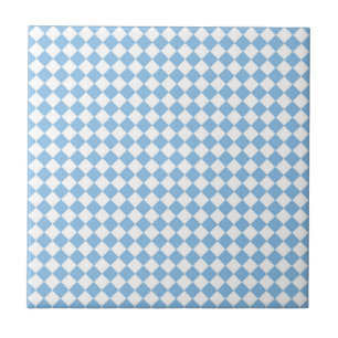 Blue and White Checker Diamond Pattern Ceramic Tile