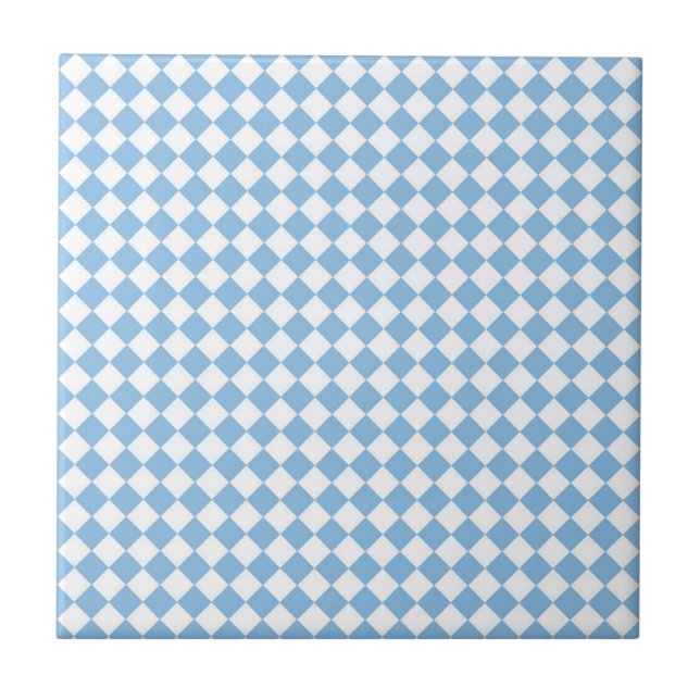 Blue and White Checker Diamond Pattern Ceramic Tile (Front)