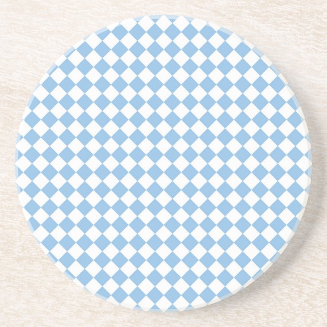 Blue and White Checker Diamond Pattern Coaster (Front)