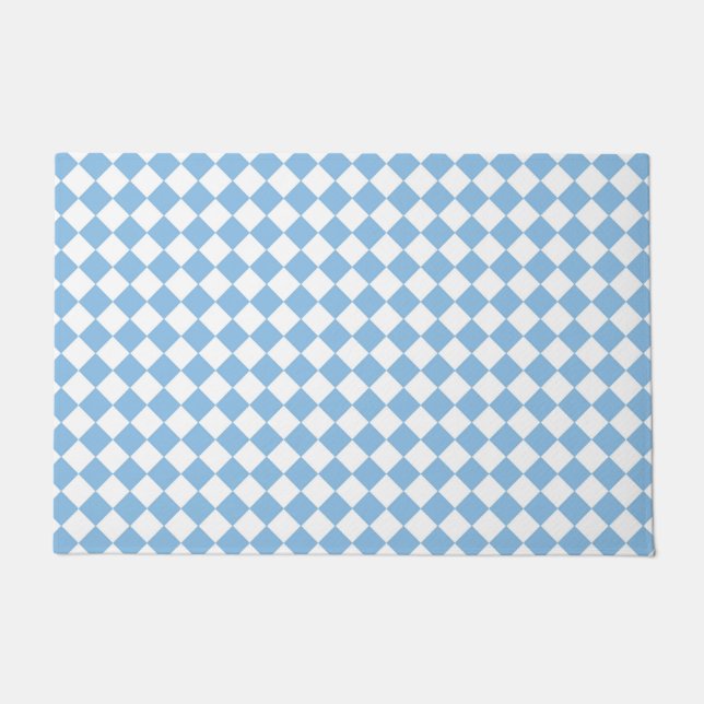 Blue and White Checker Diamond Pattern Doormat (Front)