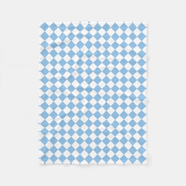 Blue and White Checker Diamond Pattern Fleece Blanket (Front)