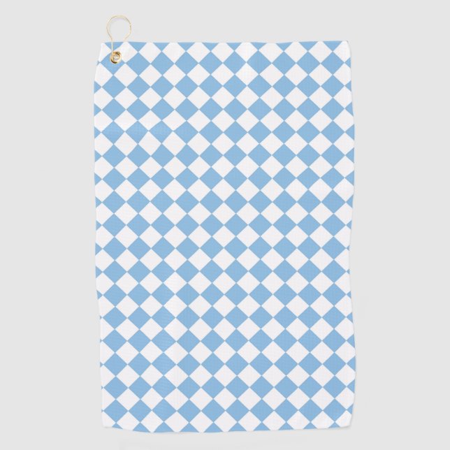 Blue and White Checker Diamond Pattern Golf Towel (Front)