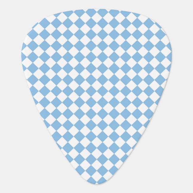 Blue and White Checker Diamond Pattern Guitar Pick (Front)