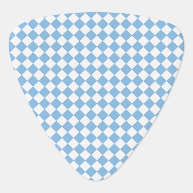 Blue and White Checker Diamond Pattern Guitar Pick (Front)