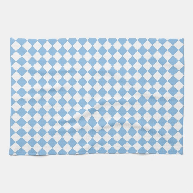 Blue and White Checker Diamond Pattern Kitchen Towel (Horizontal)
