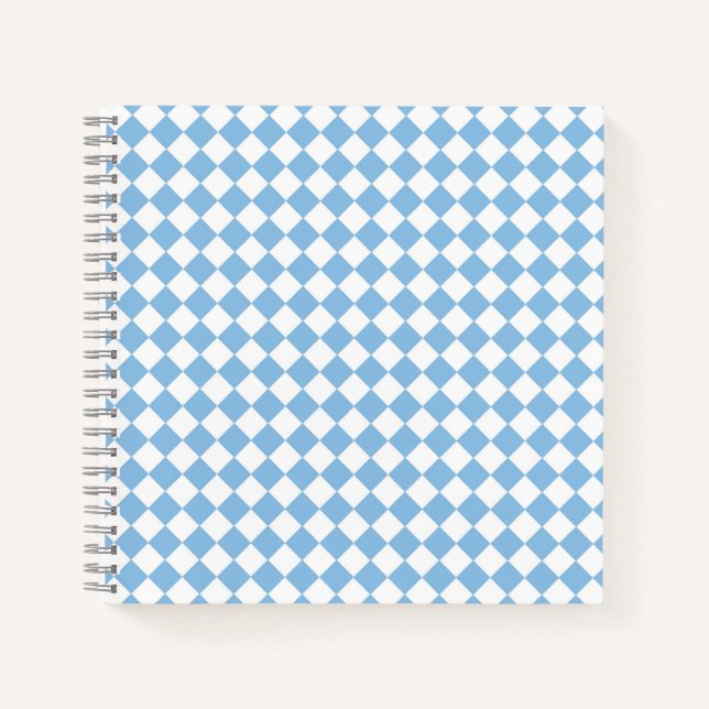 Blue and White Checker Diamond Pattern Notebook (Front)