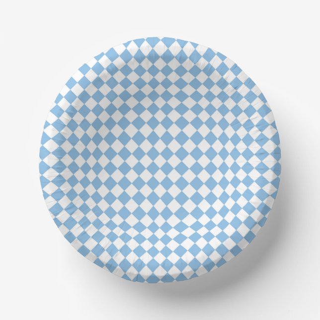 Blue and White Checker Diamond Pattern Paper Bowls (Front)
