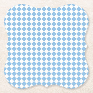 Blue and White Checker Diamond Pattern Paper Coaster