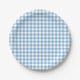 Blue and White Checker Diamond Pattern Paper Plates