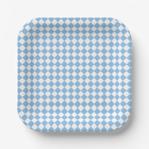 Blue and White Checker Diamond Pattern Paper Plates