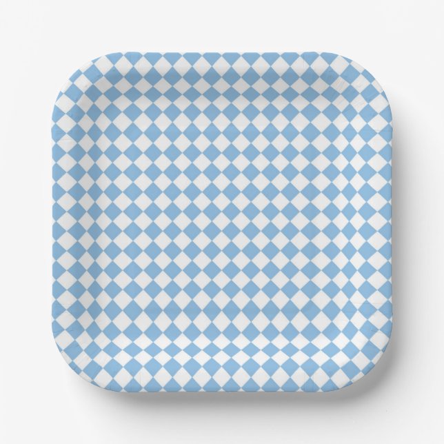 Blue and White Checker Diamond Pattern Paper Plates (Front)