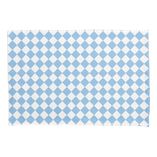 Blue and White Checker Diamond Pattern Pillow Case (Front-Left)