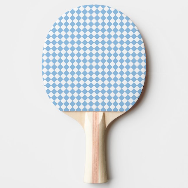 Blue and White Checker Diamond Pattern Ping Pong Paddle (Front)