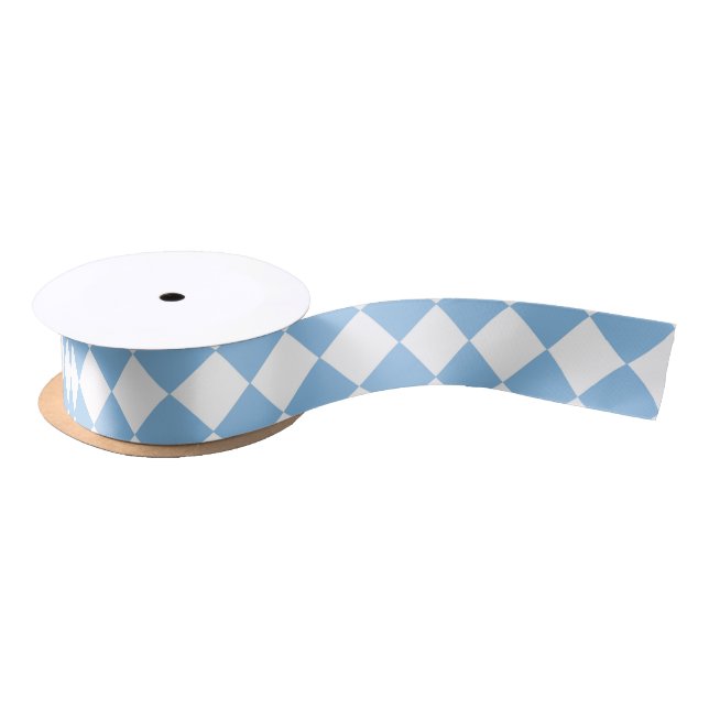 Blue and White Checker Diamond Pattern Satin Ribbon (Spool)