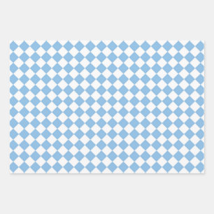 Blue and White Checker Diamond Pattern Wrapping Paper Sheets