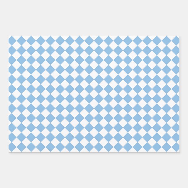 Blue and White Checker Diamond Pattern Wrapping Paper Sheets (Front)