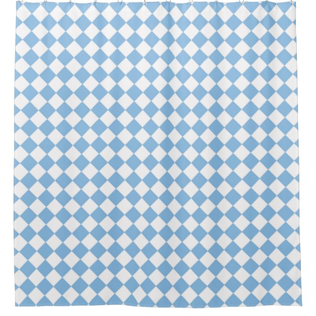 Blue and White Checker Pattern Shower Curtain (Front)
