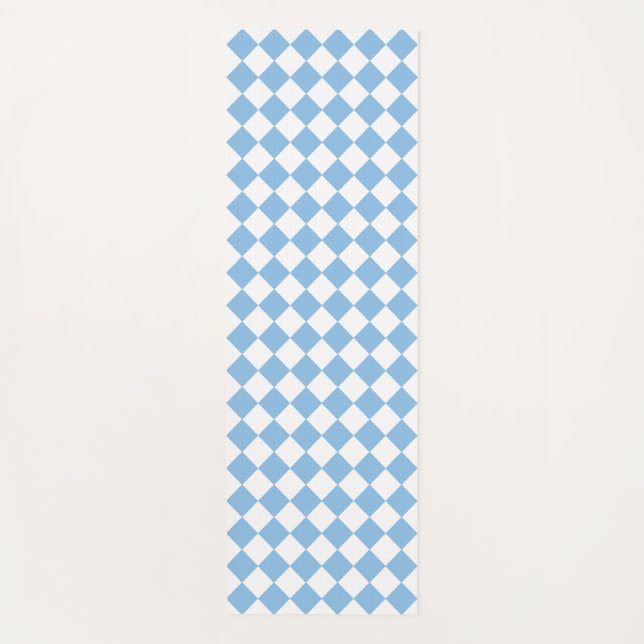 Blue and White Checker Pattern Yoga Mat (Front)