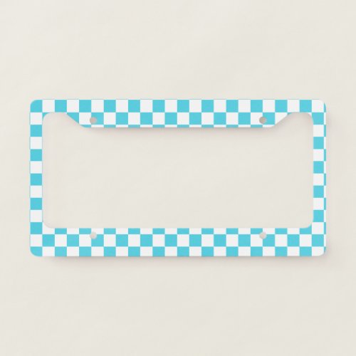 Blue and White Checkerboard License Plate Frame