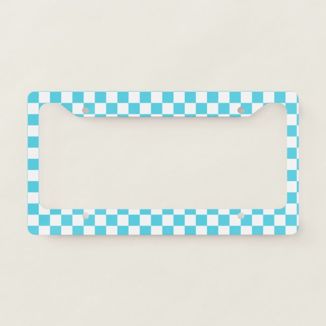 Blue and White Checkerboard License Plate Frame (Front)