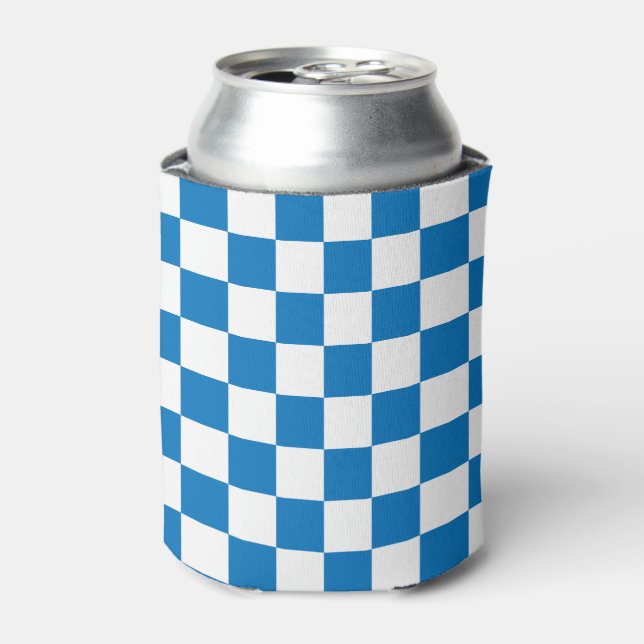 blue and white Checkerboard Pattern Can Cooler (Can Front)