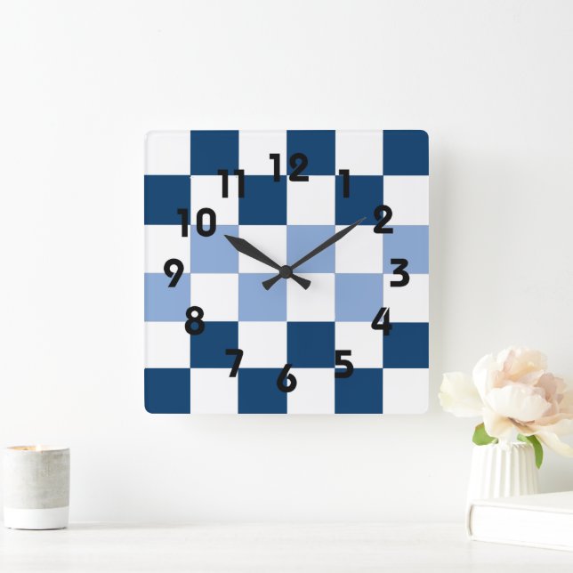 Blue and White Checkerboard Wall Clock (Home)