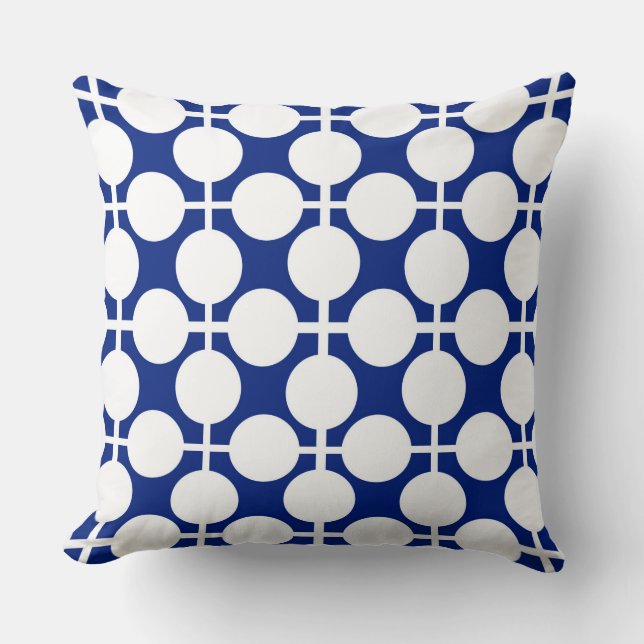 Blue and white checkered and polka dot pattern  throw pillow (Front)