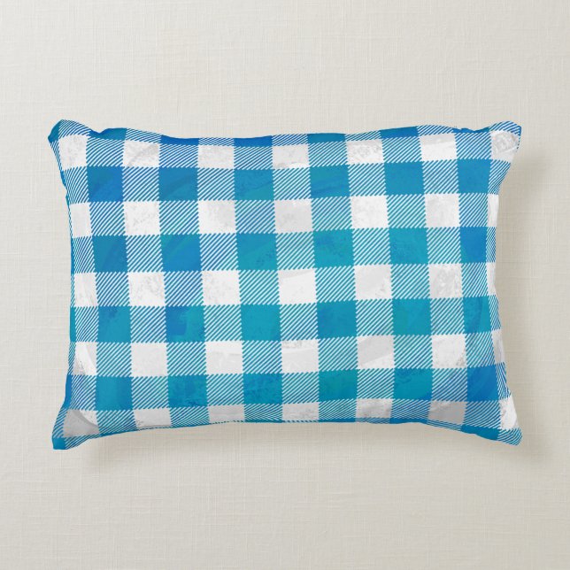 Blue and White Checkered Buffalo Plaid Accent Pillow (Front)