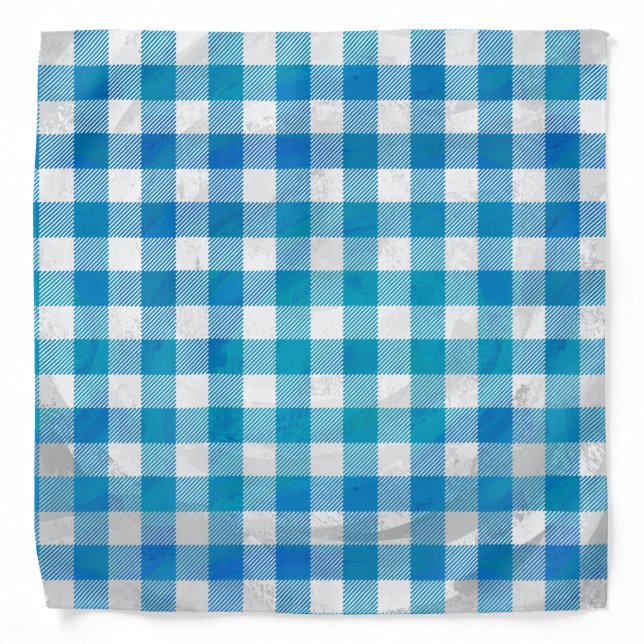Blue and White Checkered Buffalo Plaid Bandana (Front)