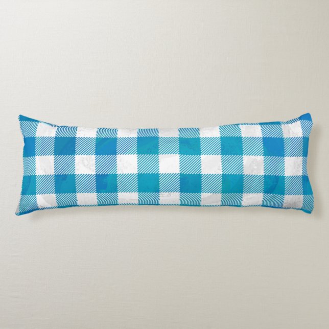 Blue and White Checkered Buffalo Plaid Body Pillow (Front)