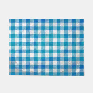 Blue and White Checkered Buffalo Plaid Doormat