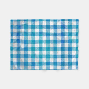 Blue and White Checkered Buffalo Plaid Fleece Blanket