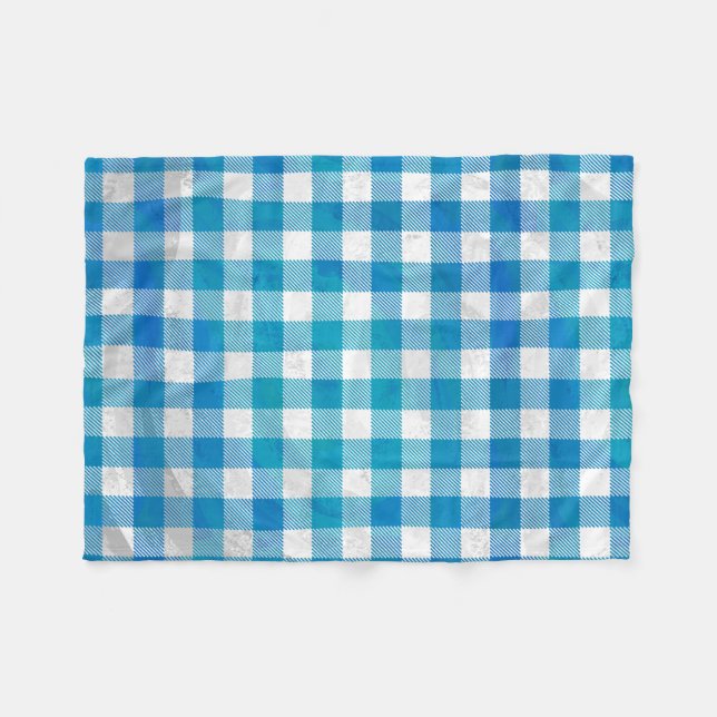 Blue and White Checkered Buffalo Plaid Fleece Blanket (Front (Horizontal))