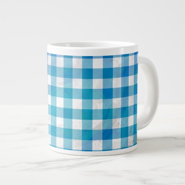 Blue and White Checkered Buffalo Plaid Giant Coffee Mug (Front Right)