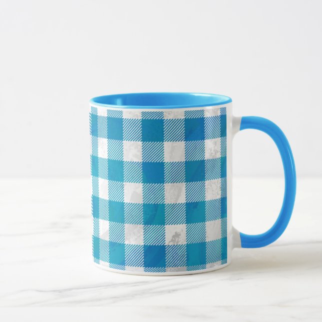 Blue and White Checkered Buffalo Plaid Mug (Right)