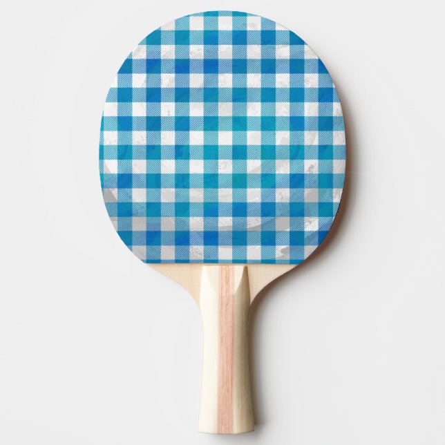Blue and White Checkered Buffalo Plaid Ping-Pong Paddle (Front)
