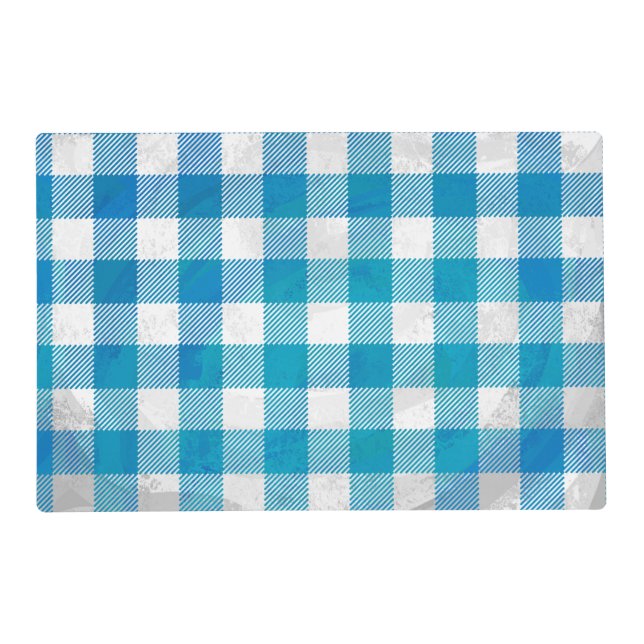 Blue and White Checkered Buffalo Plaid Placemat (Front)