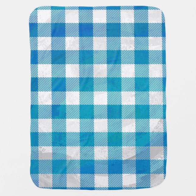 Blue and White Checkered Buffalo Plaid Swaddle Blanket (Front)