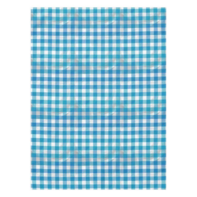 Blue and White Checkered Buffalo Plaid Tablecloth (Front)