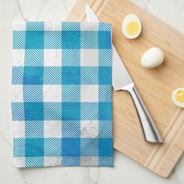 Blue and White Checkered Buffalo Plaid Towel (Quarter Fold)
