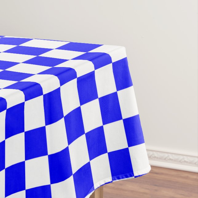 Blue and white checkered check cotton dining tablecloth (In Situ)